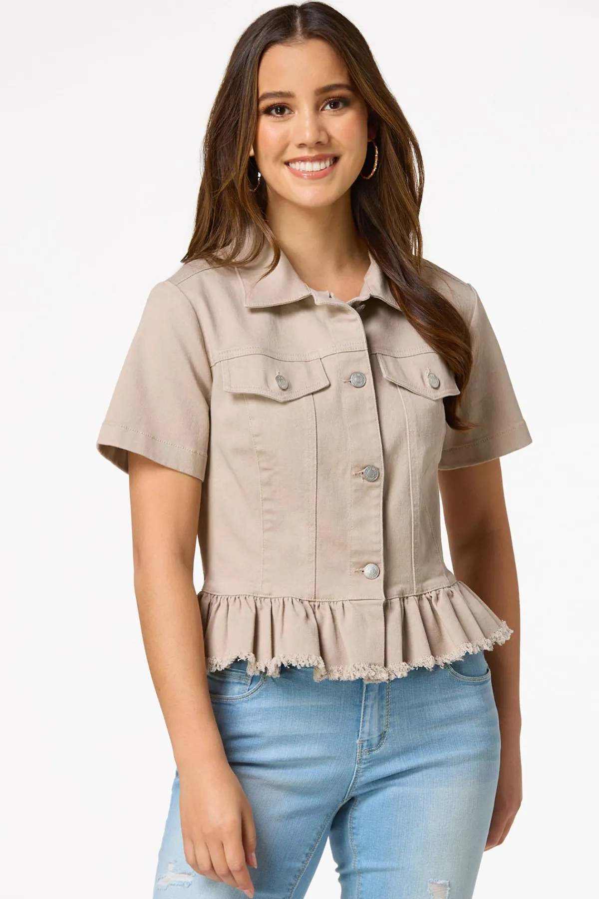 Cato Ruffled Short Sleeve Denim Jacket> Jackets & Vests|Jeans