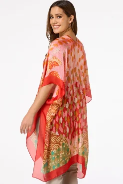 Cato Satin Bordered Print Kimono> Cover Ups|Tops
