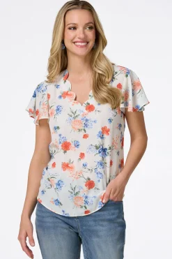 Cato Scalloped Floral Top> Tops