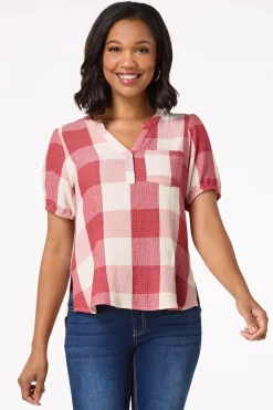Cato Scarlett Check Waffle Top> Tops