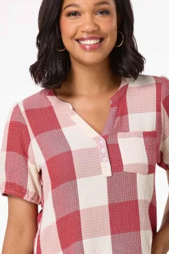 Cato Scarlett Check Waffle Top> Tops