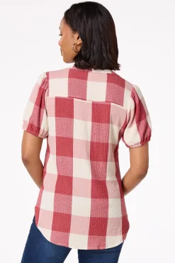 Cato Scarlett Check Waffle Top><noscript><img width=
