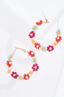 Cato Seed Bead Flower Hoop Earrings> Earrings