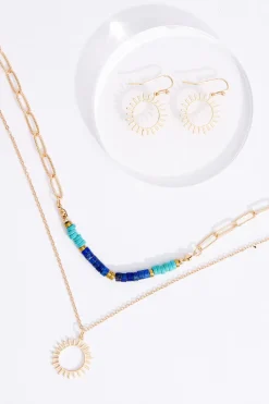 Cato Semi- Precious Layered Short Necklace Set><noscript><img width=