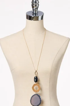 Cato Semi- Precious Stone Pendant Raffia Necklace> Necklaces