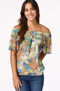 Cato Sequin Color Splash Top> Tops