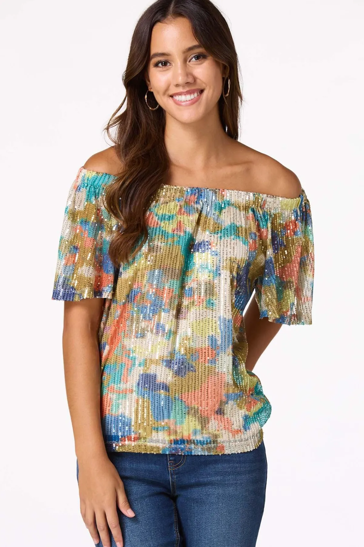 Cato Sequin Color Splash Top> Tops