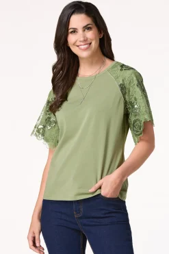 Cato Sequin Lace Sleeve Top> Tops