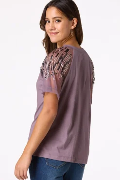 Cato Sequin Mesh Sleeve Top><noscript><img width=
