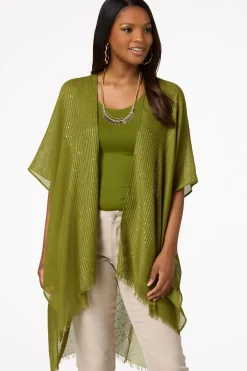 Cato Sequin Solid Kimono> Cover Ups|Tops