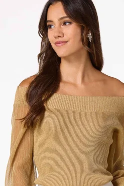 Cato Shimmery Gold Metallic Sweater><noscript><img width=