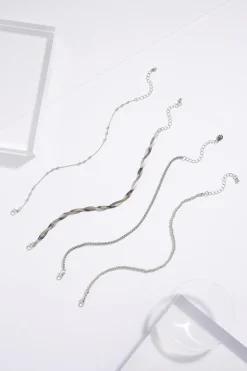 Cato Silver Bead Multi Anklet Set> Anklets