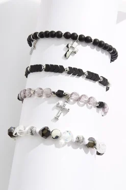 Cato Silver Cross Black Stretch Bracelet Set> Inspirational|Bracelets