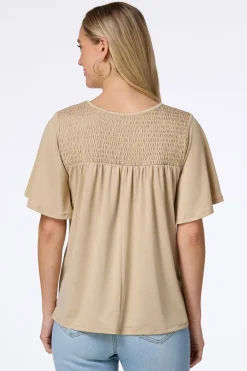 Cato Smocked Flutter Sleeve Top><noscript><img width=