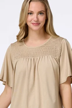 Cato Smocked Flutter Sleeve Top><noscript><img width=