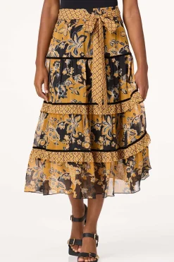Cato Smocked Gold Floral Skirt> Skirts