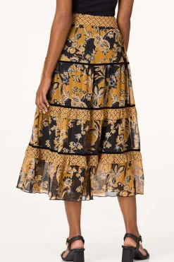 Cato Smocked Gold Floral Skirt> Skirts
