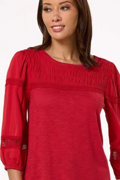 Cato Smocked Lace Trim Top><noscript><img width=