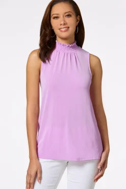 Cato Smocked Mock Neck Tank><noscript><img width=