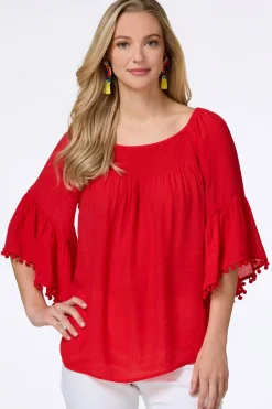 Cato Smocked Pom Sleeve Poet Top> Tops