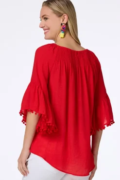 Cato Smocked Pom Sleeve Poet Top> Tops