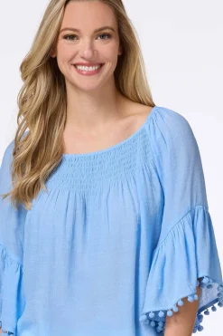 Cato Smocked Pom Sleeve Poet Top><noscript><img width=