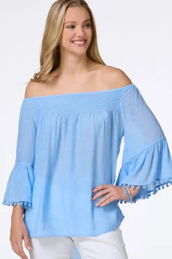 Cato Smocked Pom Sleeve Poet Top><noscript><img width=