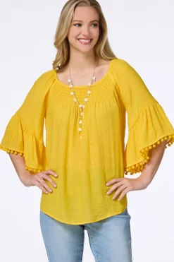 Cato Smocked Pom Sleeve Poet Top><noscript><img width=