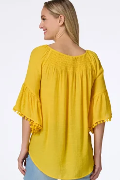 Cato Smocked Pom Sleeve Poet Top><noscript><img width=