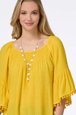Cato Smocked Pom Sleeve Poet Top><noscript><img width=