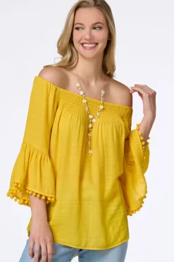 Cato Smocked Pom Sleeve Poet Top><noscript><img width=