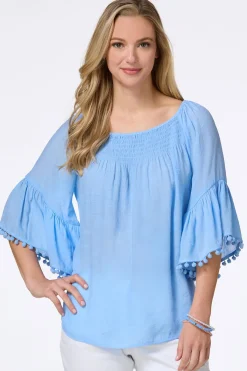 Cato Smocked Pom Sleeve Poet Top><noscript><img width=