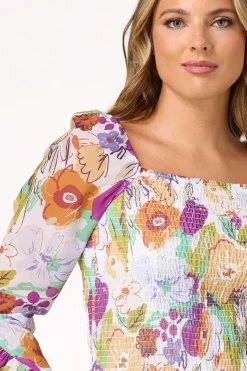 Cato Smocked Romantic Floral Top><noscript><img width=