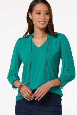 Cato Smocked Shoulder Top><noscript><img width=