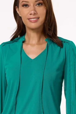 Cato Smocked Shoulder Top><noscript><img width=