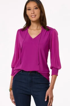 Cato Smocked Shoulder Top><noscript><img width=