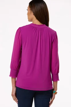 Cato Smocked Shoulder Top><noscript><img width=