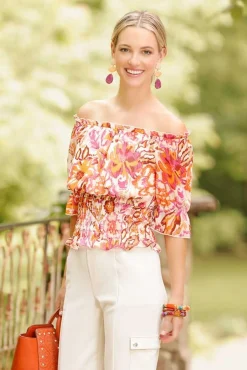 Cato Smocked Sunrise Floral Top> Tops