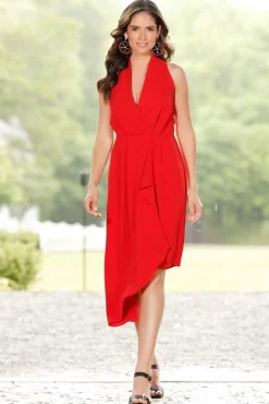 Cato Solid Asymmetrical Midi Dress> Dresses