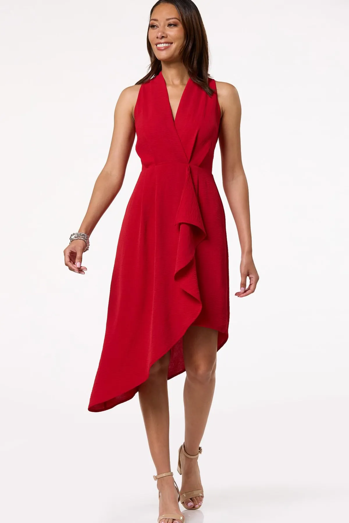 Cato Solid Asymmetrical Midi Dress> Dresses