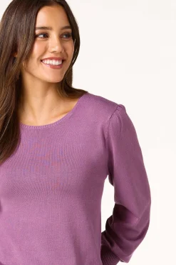 Cato Solid Balloon Sleeve Sweater><noscript><img width=