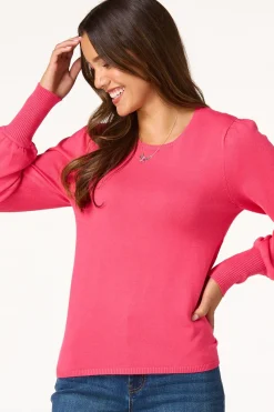 Cato Solid Balloon Sleeve Sweater><noscript><img width=