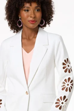 Cato Solid Cutout Floral Blazer><noscript><img width=