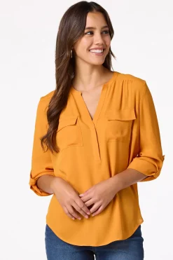 Cato Solid Double Pocket Top> Tops