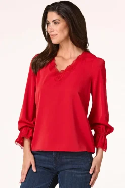 Cato Solid Lace Trim Top> Tops