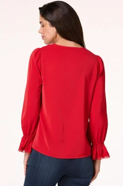 Cato Solid Lace Trim Top><noscript><img width=