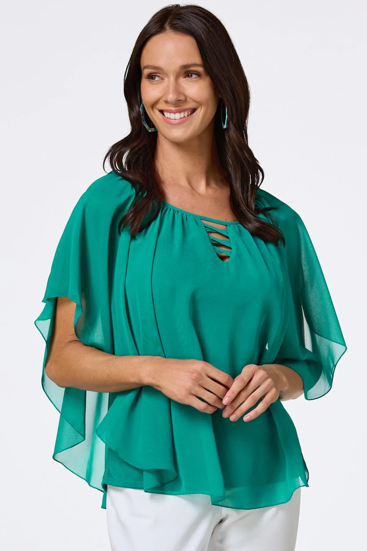 Cato Solid Lattice Neck Capelet> Tops