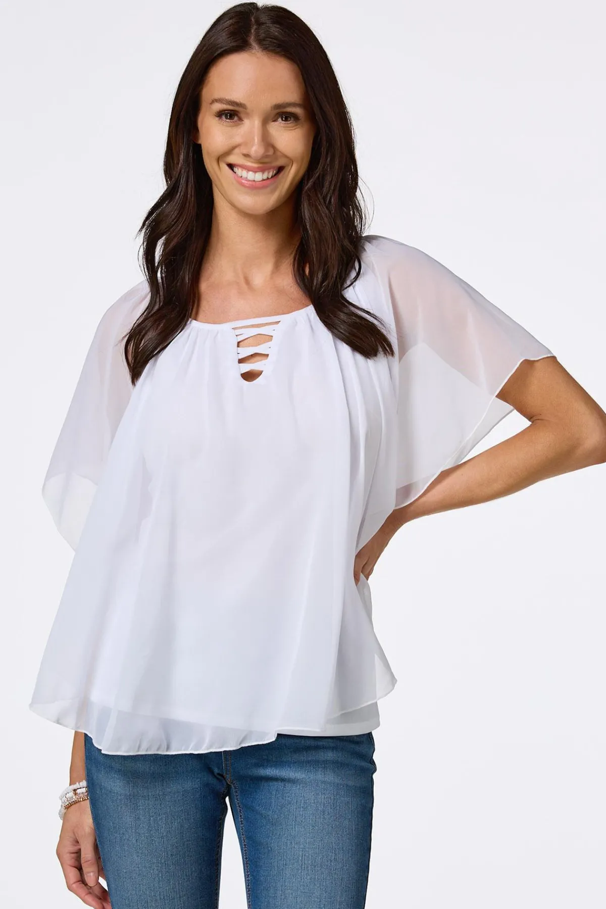 Cato Solid Lattice Neck Capelet> Tops