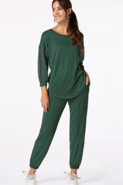 Cato Solid Mesh Sleeve Top><noscript><img width=