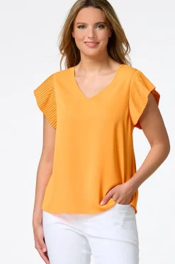 Cato Solid Pleated Sleeve Top> Tops